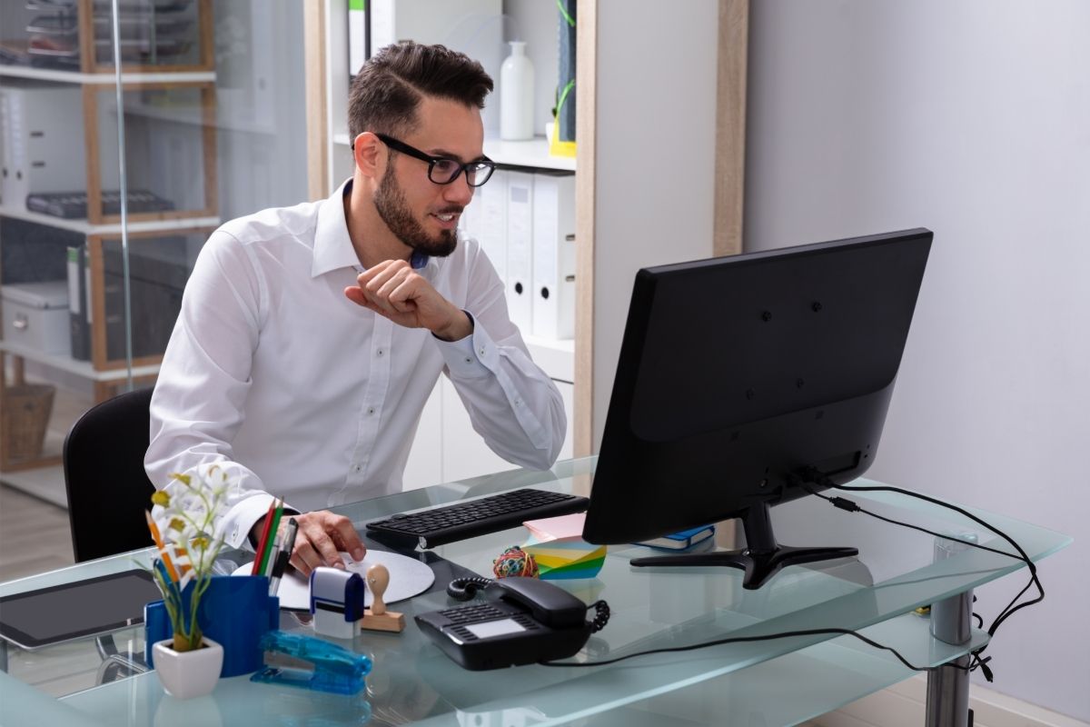 male person Working On Computer