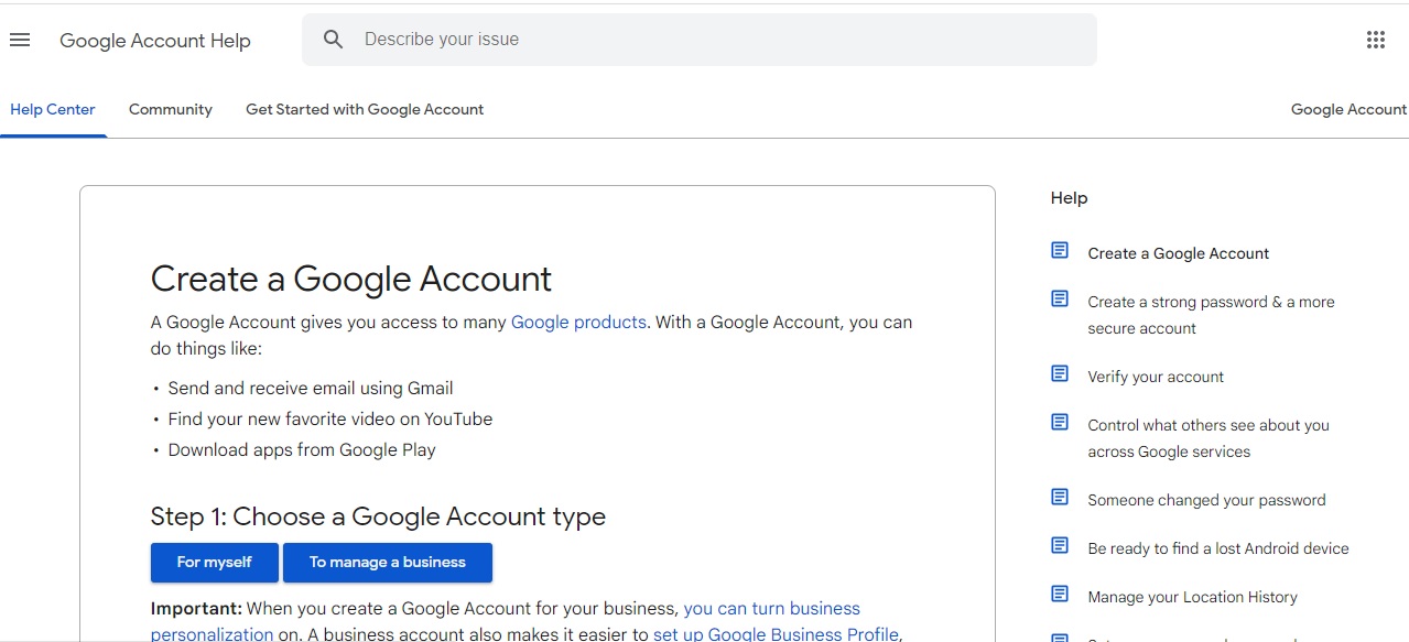 Create google account