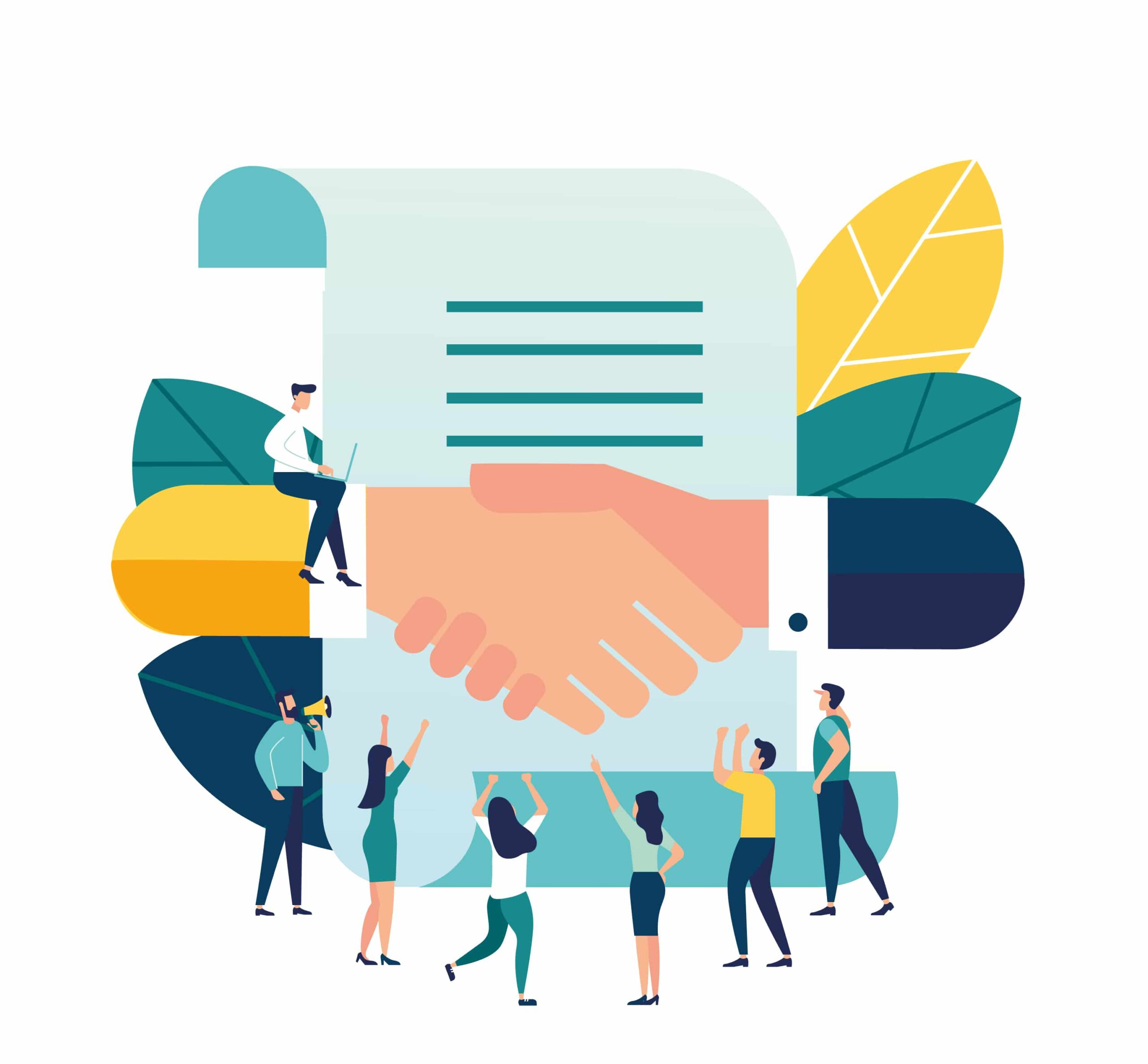 Team-celebrating-as-business-people-shake-hands-scaled