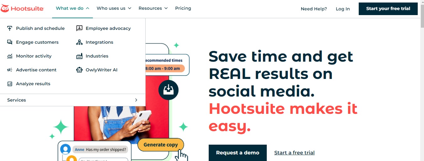 Hootsuite publication tools.