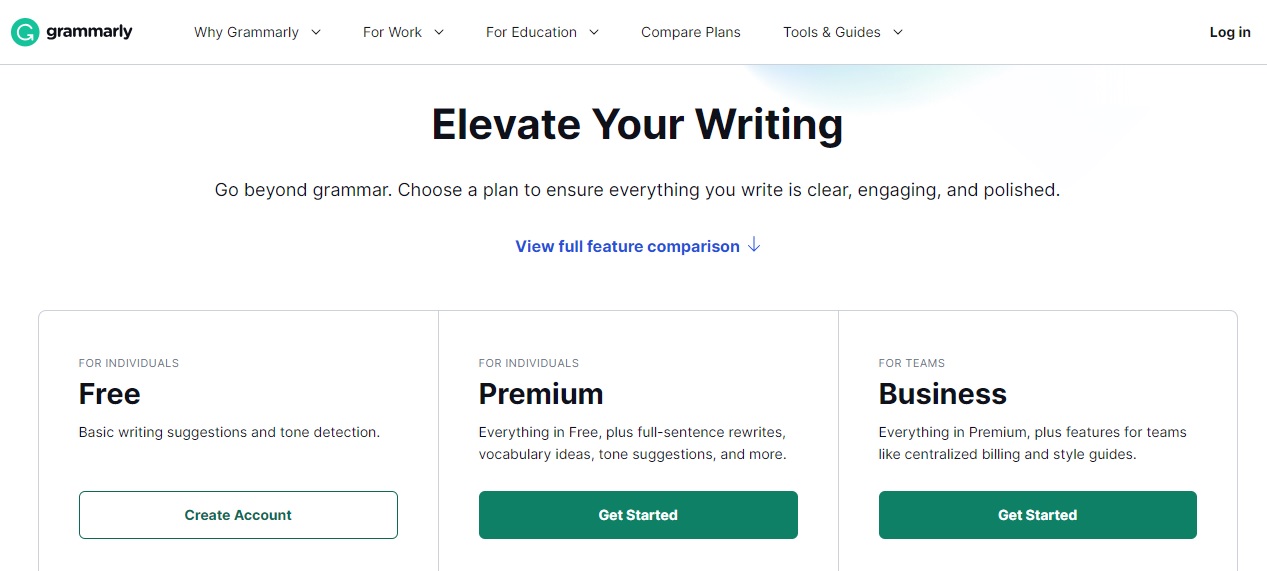 grammarly pricing tiers