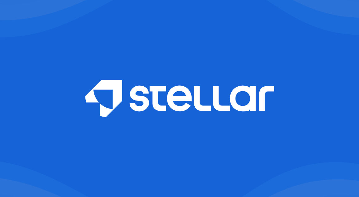 Stellar Content company name and logo in white against a deep blue background